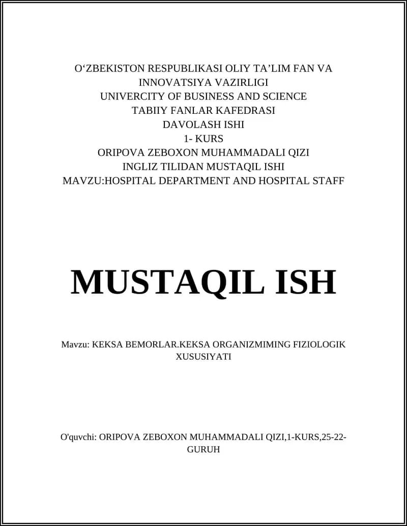 HOSPITAL DEPARTMENT AND HOSPITAL STAFF