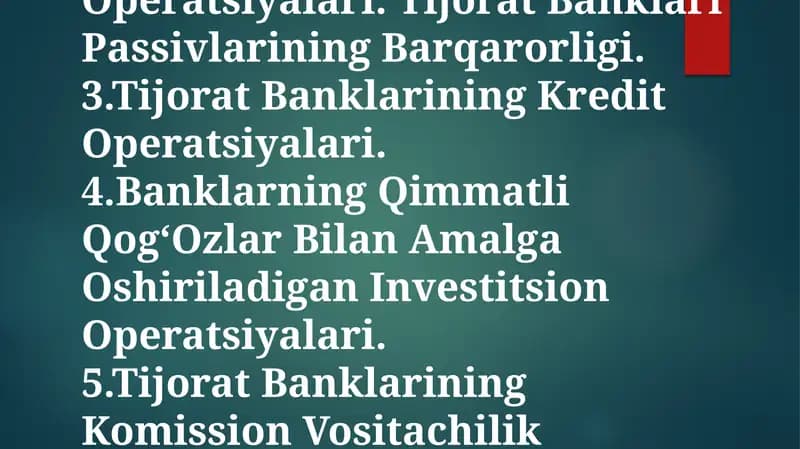 Tijorat Banklarining Operatsiyalari