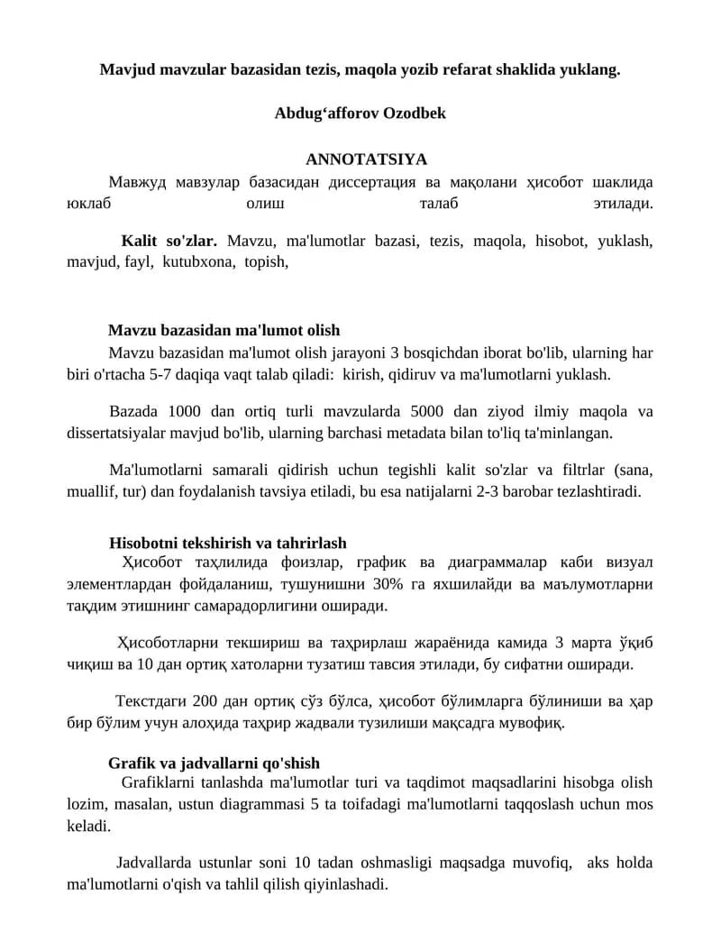 Mavzular bazasidan ma'lumot olish