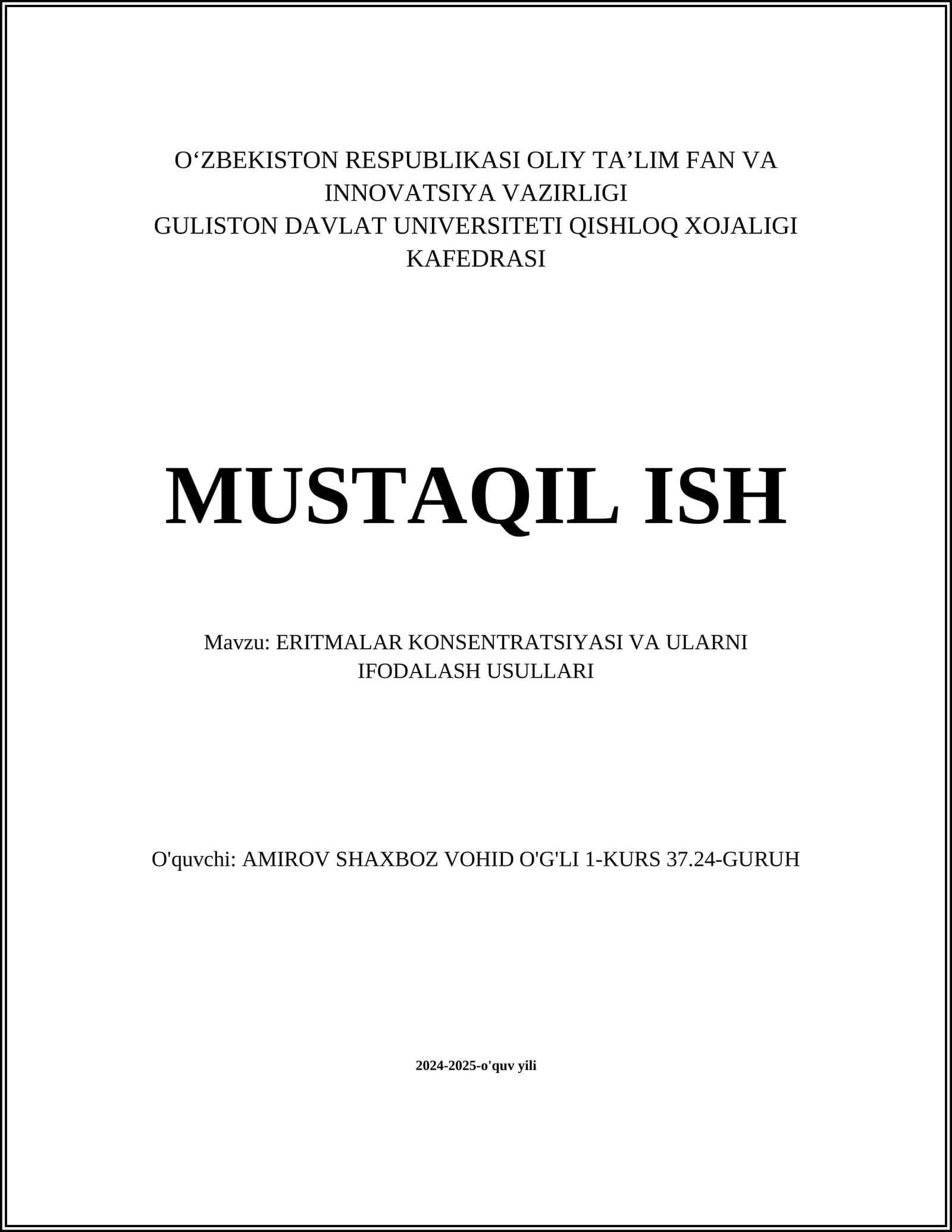 ERITMALAR KONSENTRATSIYASI VA ULARNI IFODALASH USULLARI