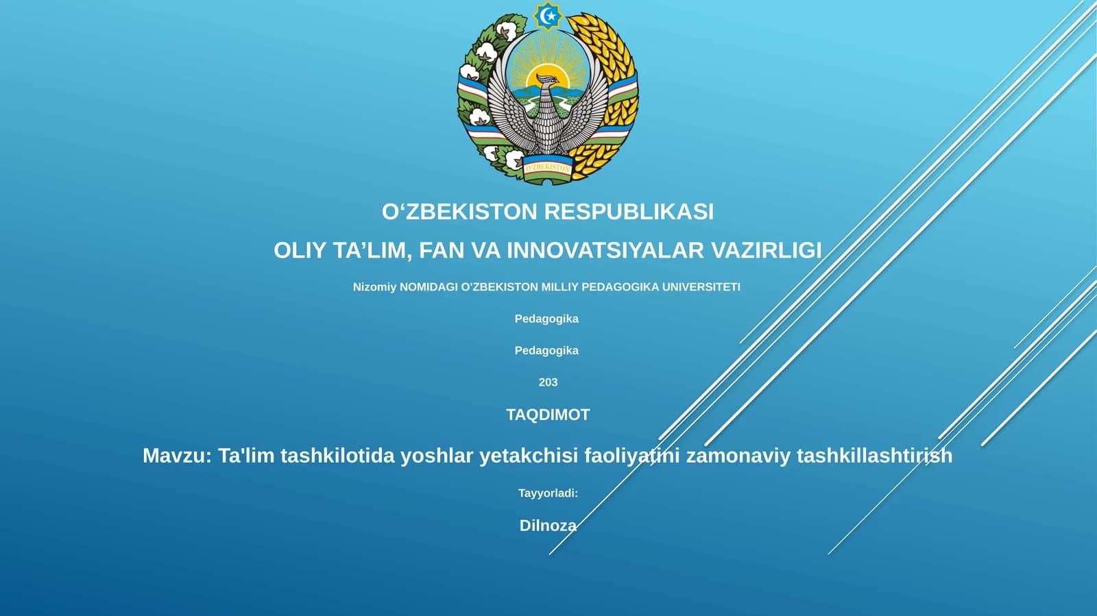 Ta'lim tashkilotida yoshlar yetakchisi faoliyatini zamonaviy tashkillashtirish