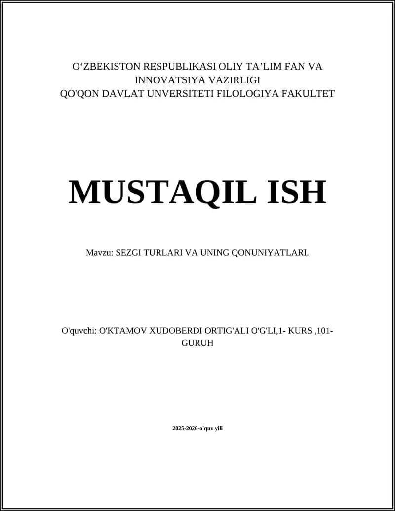 SEZGI TURLARI VA UNING QONUNIYATLARI