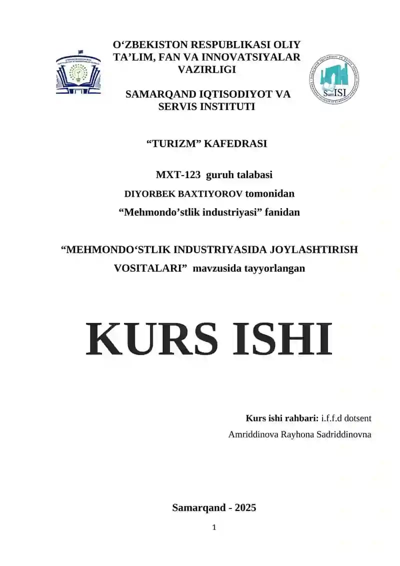 MEHMONDO‘STLIK INDUSTRIYASIDA JOYLASHTIRISH VOSITALARI