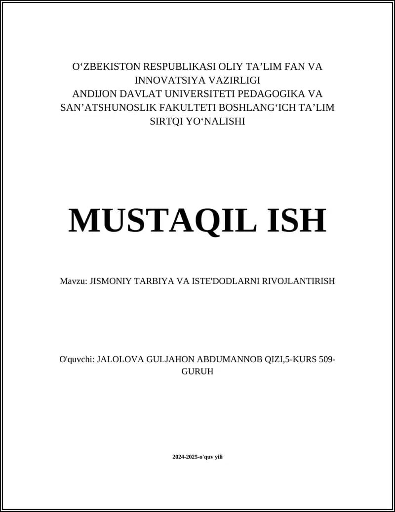 Jismoniy tarbiya va iste'dodlarni rivojlantirish