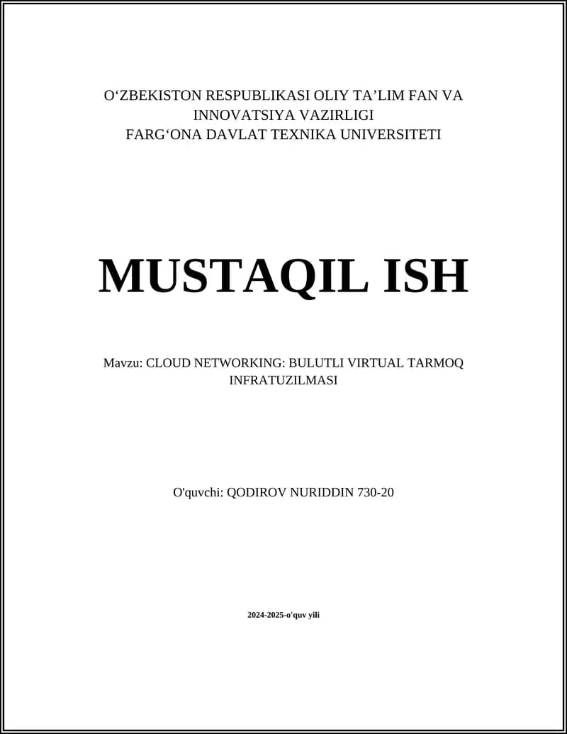 CLOUD NETWORKING: BULUTLI VIRTUAL TARMOQ INFRATUZILMASI