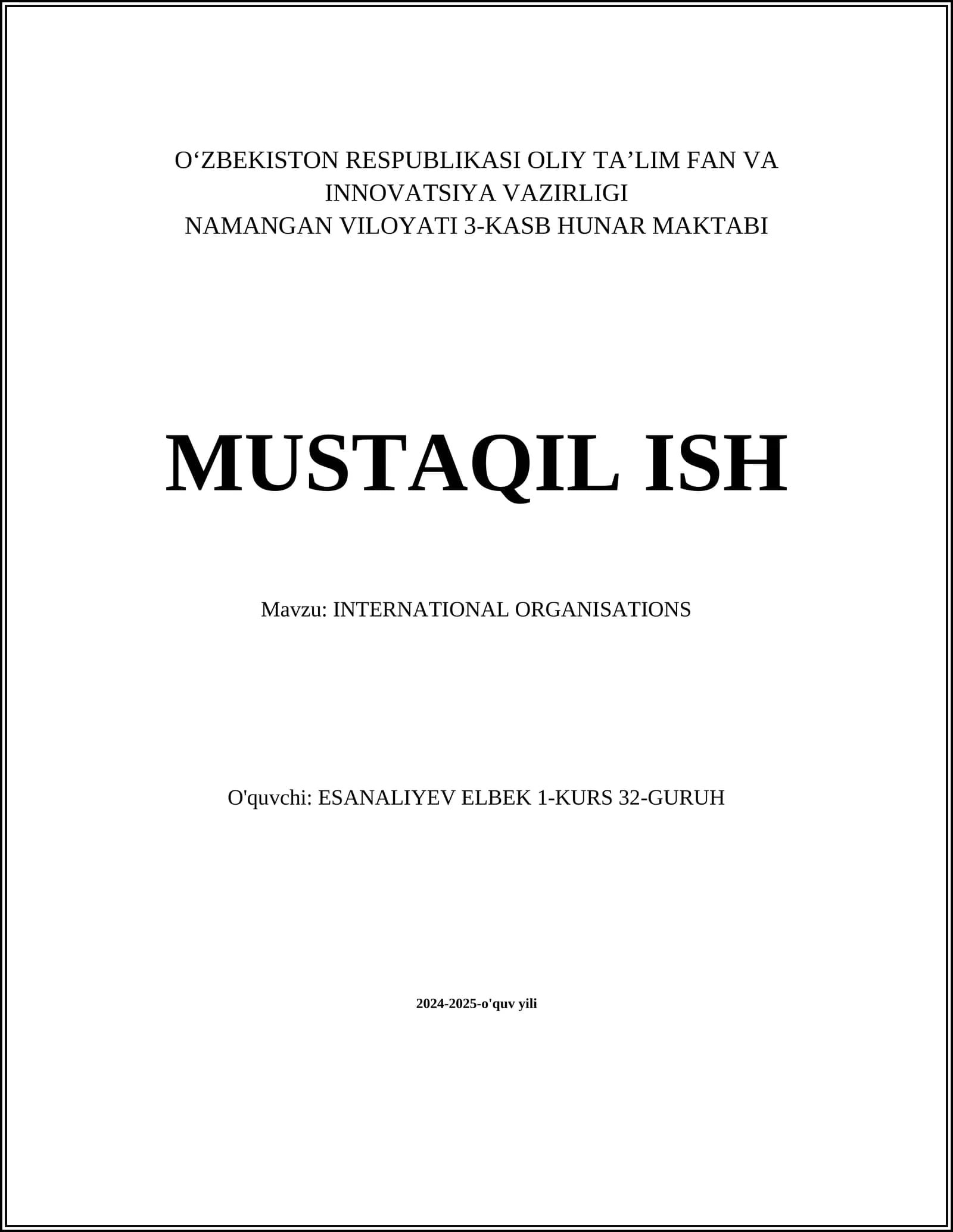 INTERNATIONAL ORGANIZATIONS