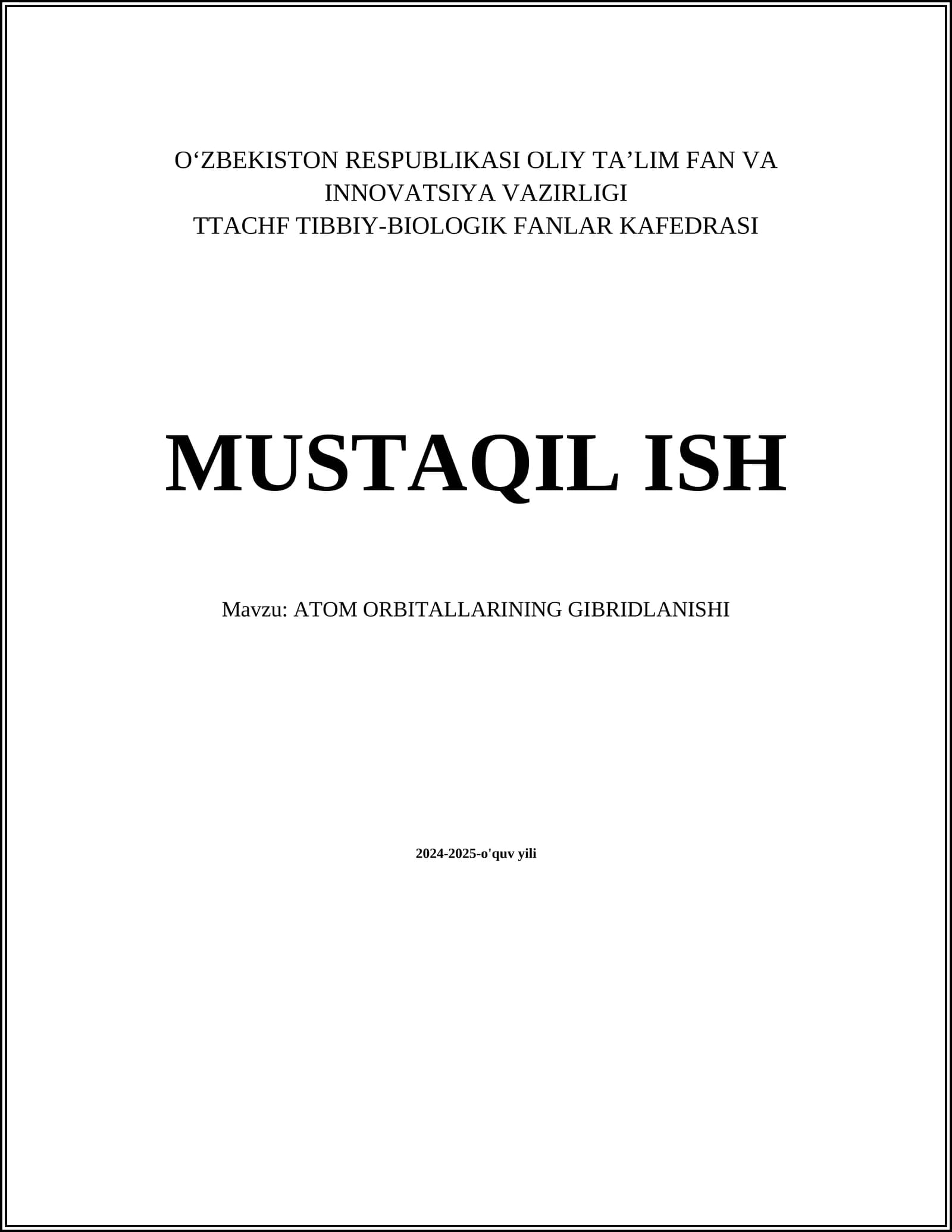 ATOM ORBITALLARINING GIBRIDLANISHI