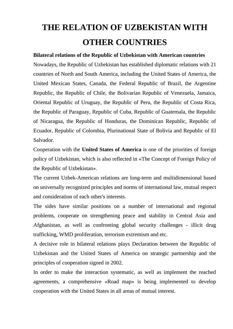 The Relation of Uzbekistan with Other Countries