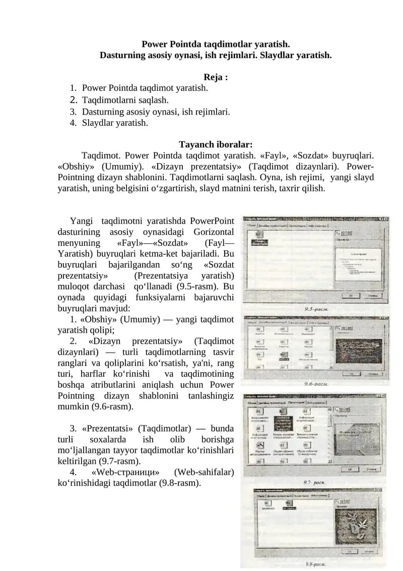 Power Pointda taqdimotlar yaratish