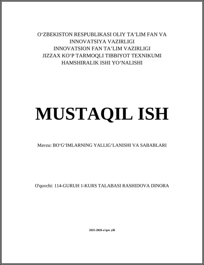 BO'GʻIMLARNING YALLIGʻLANISHI VA SABABLARI