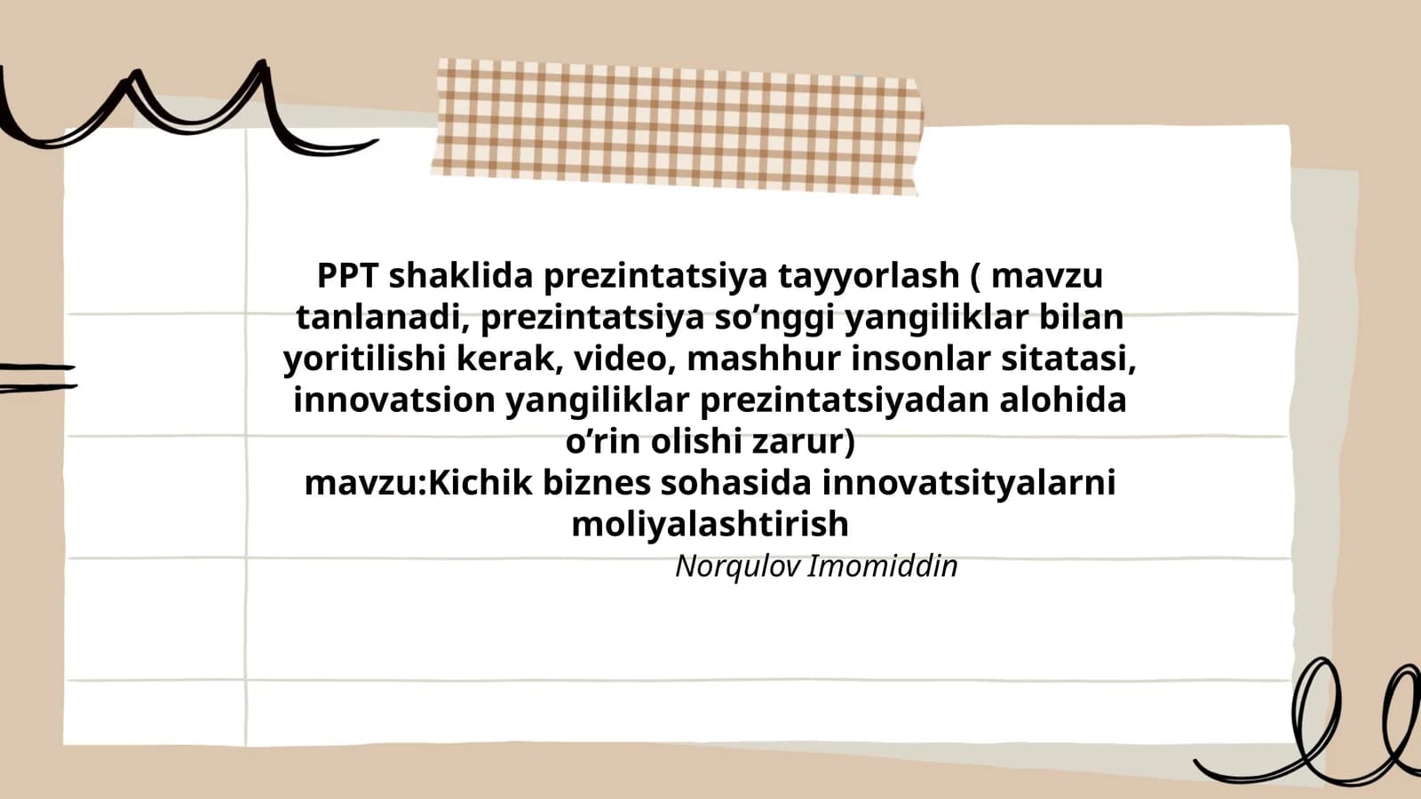 Kichik biznes sohasida innovatsityalarni moliyalashtirish