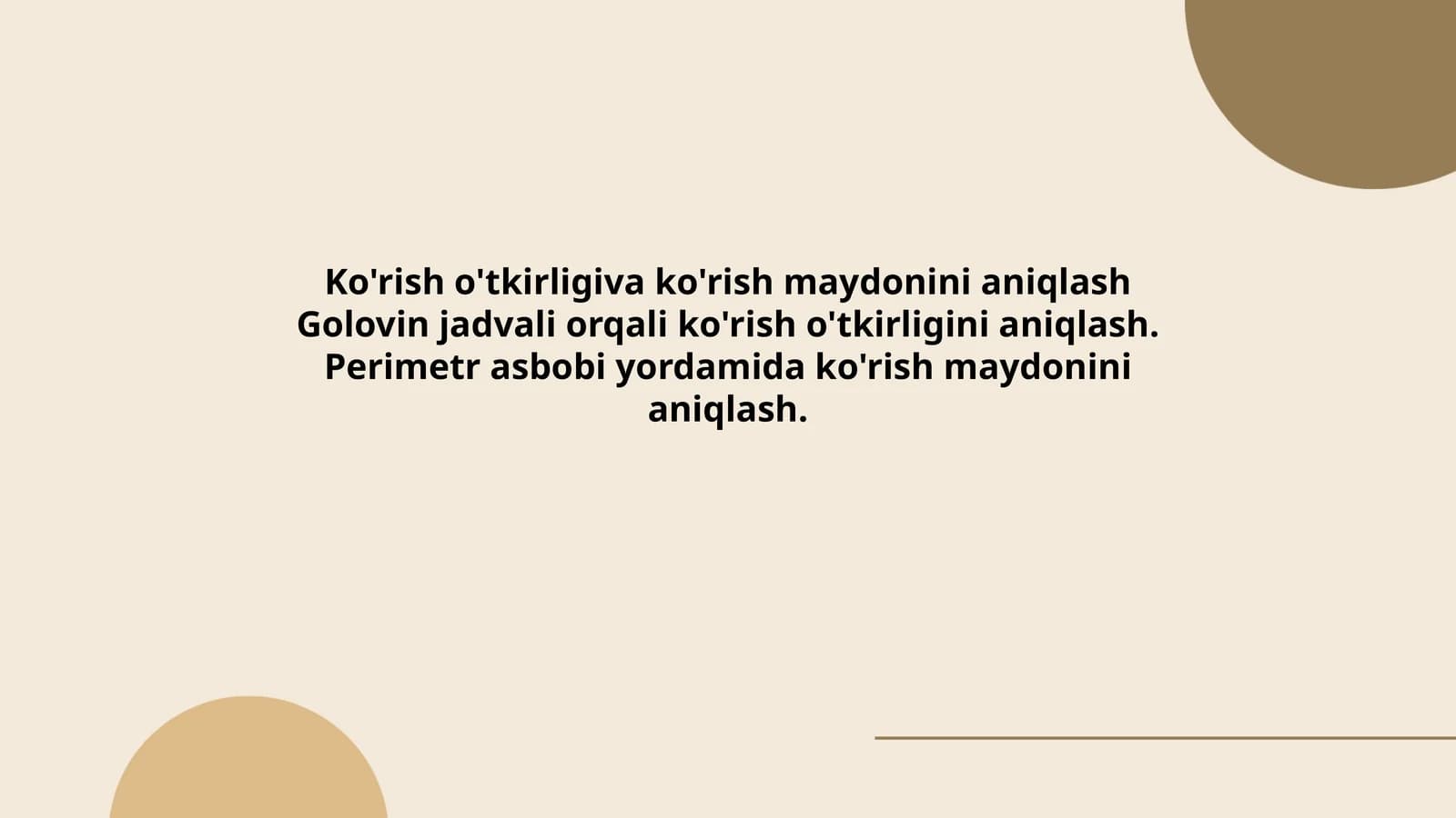 Ko'rish o'tkirligiva ko'rish maydonini aniqlash