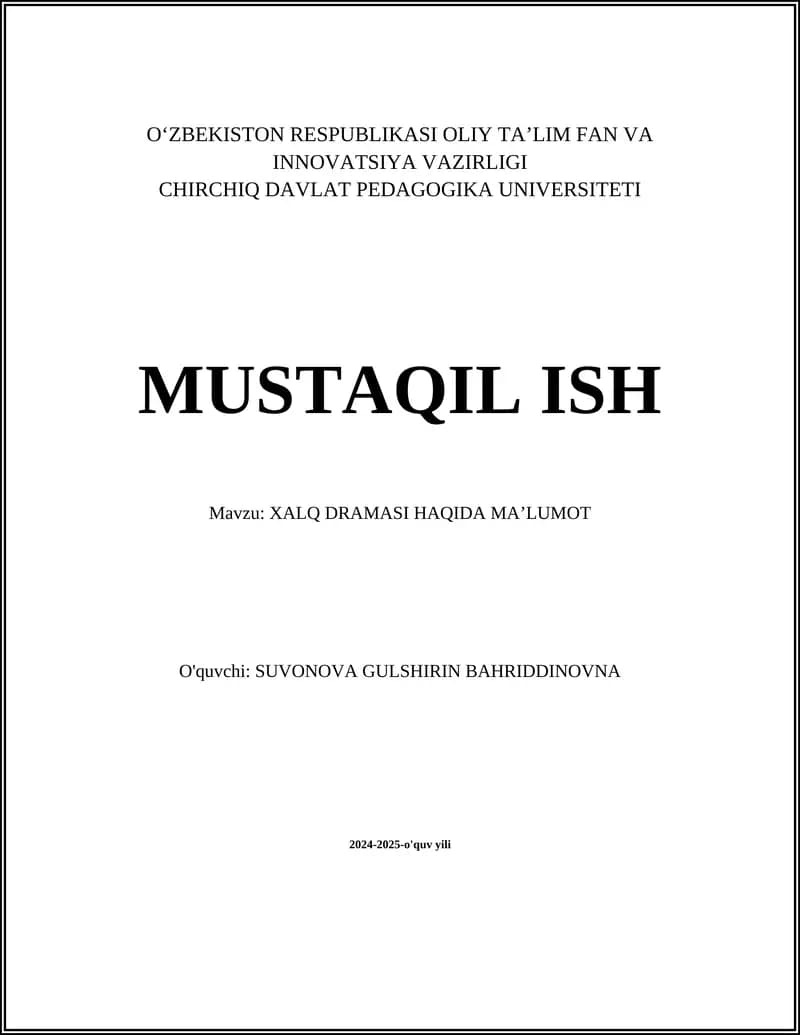 Xalq dramasi haqida ma’lumot