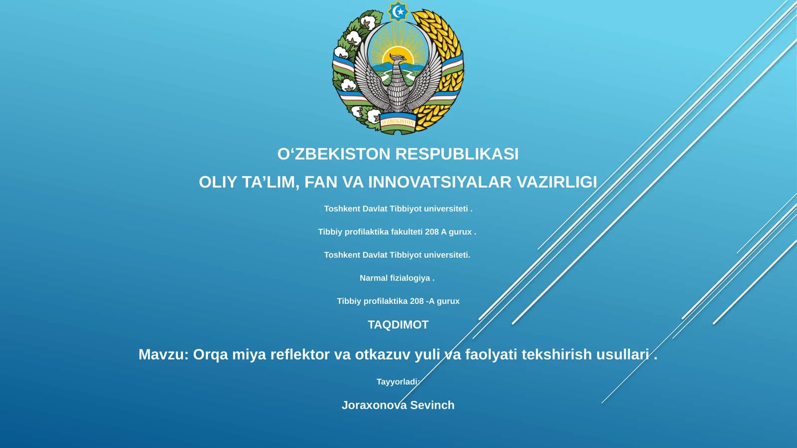 Orqa miya reflektor va otkazuv yuli va faolyati tekshirish usullari