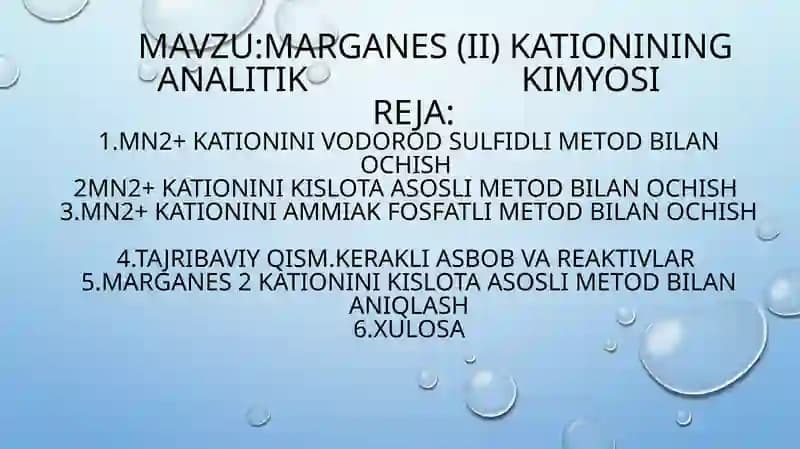 marganes (ii) kationining analitik kimyosi