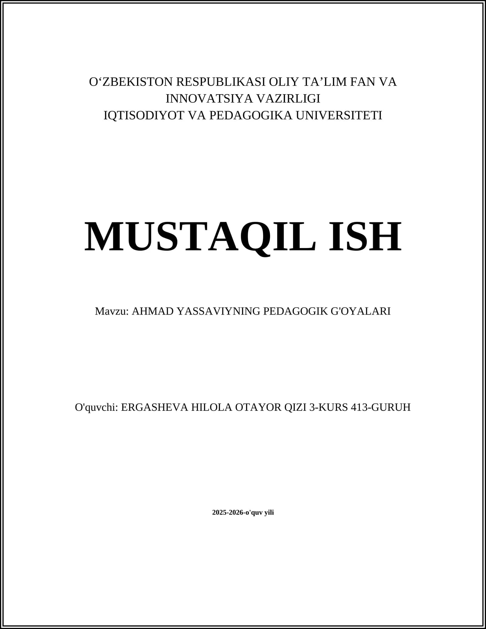 AHMAD YASSAVIYNING PEDAGOGIK G'OYALARI