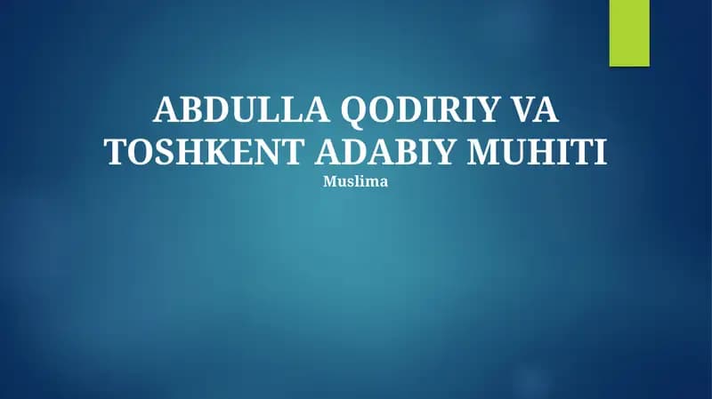 Toshkent Adabiy Muhitida Qodiriyning Ta'siri