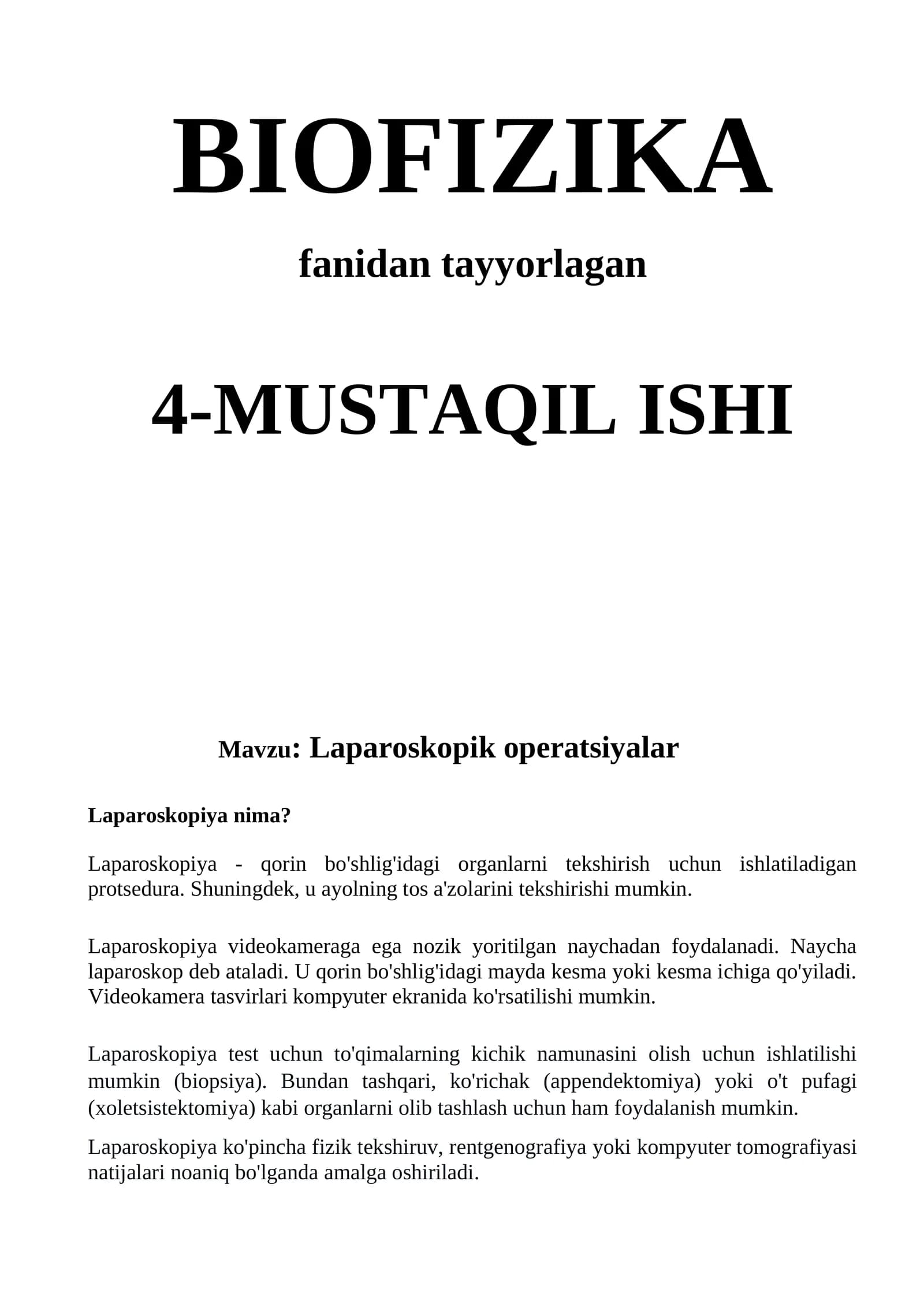 Laparoskopik operatsiyalar