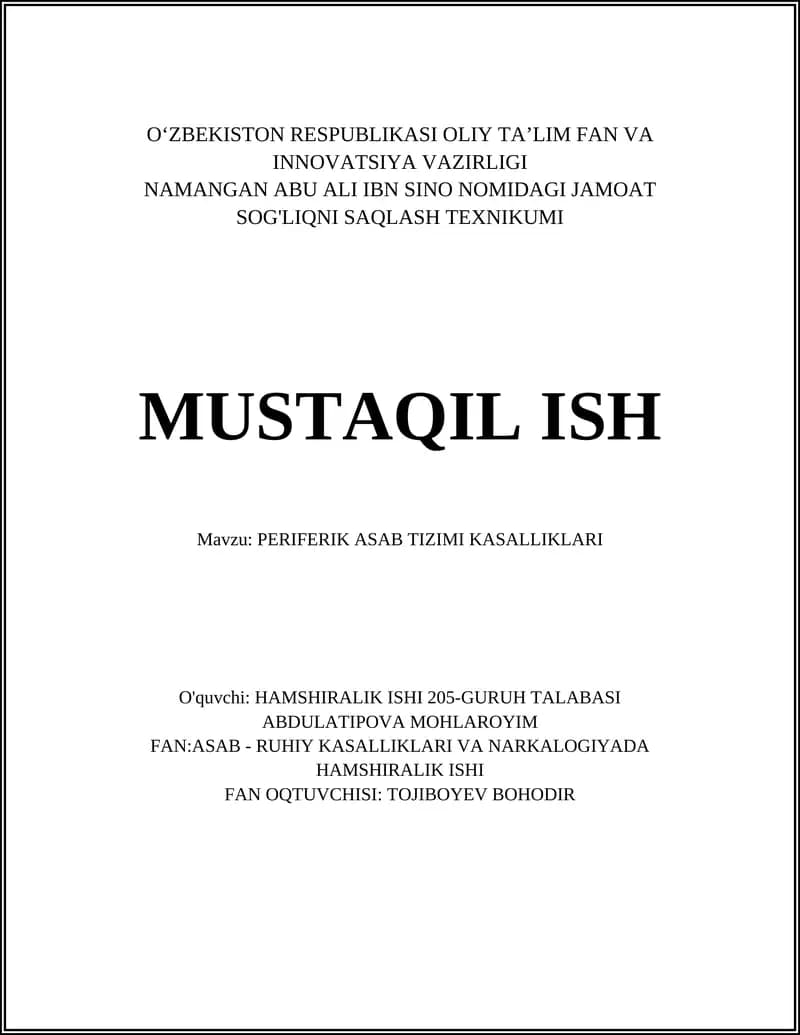 PERIFERIK ASAB TIZIMI KASALLIKLARI