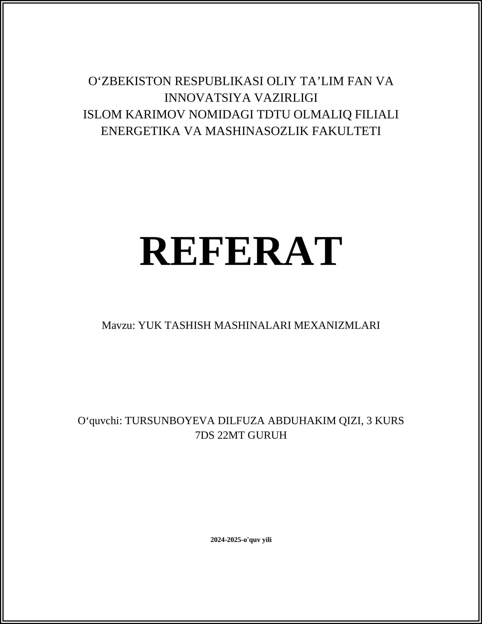 YUK TASHISH MASHINALARI MEXANIZMLARI