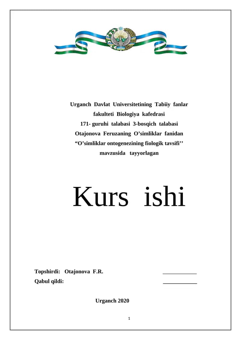 O’simliklar ontogenezining fiologik tavsifi