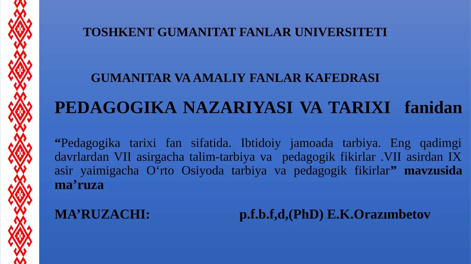 Pedagogika Tarixi Fan Sifatida