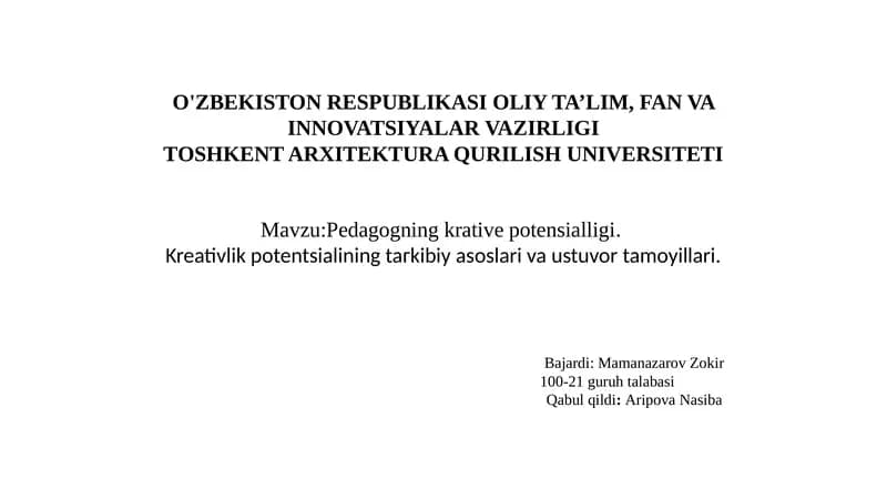 Pedagogning kreativ potensialligi
