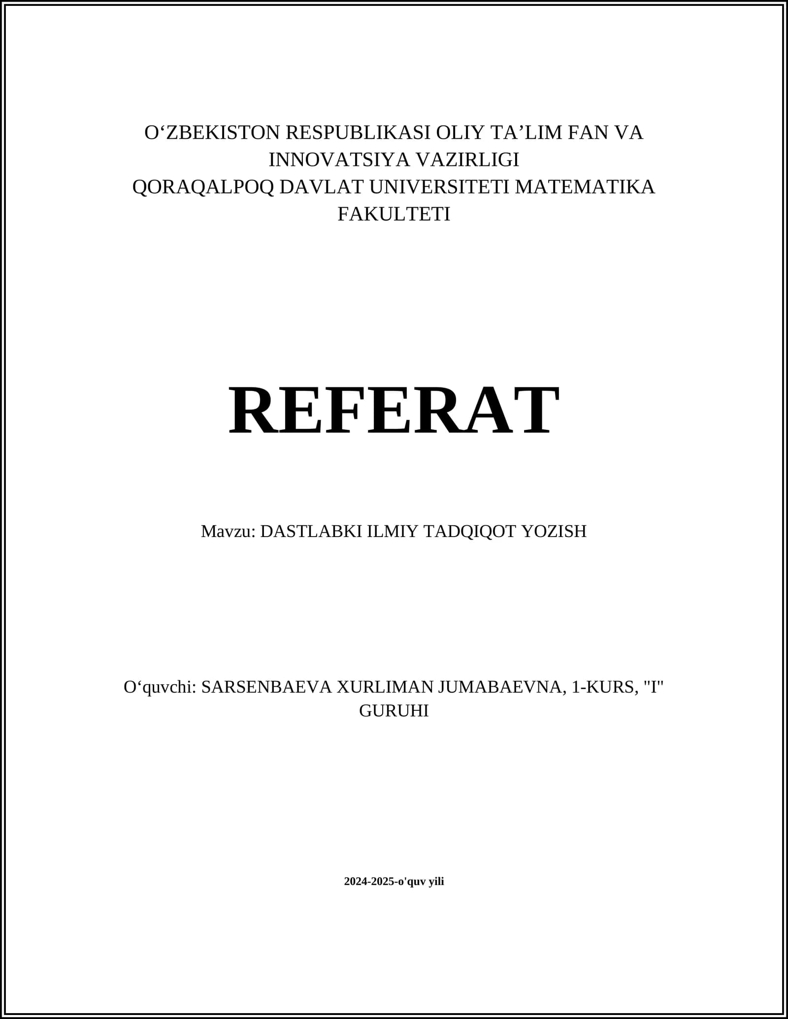 DASTLABKI ILMIY TADQIQOT YOZISH