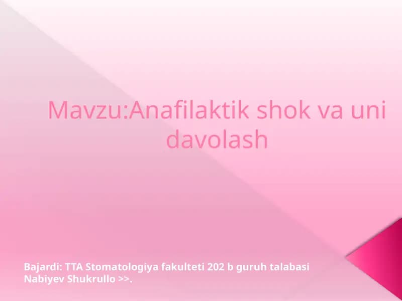Anafilaktik shok va uni davolash