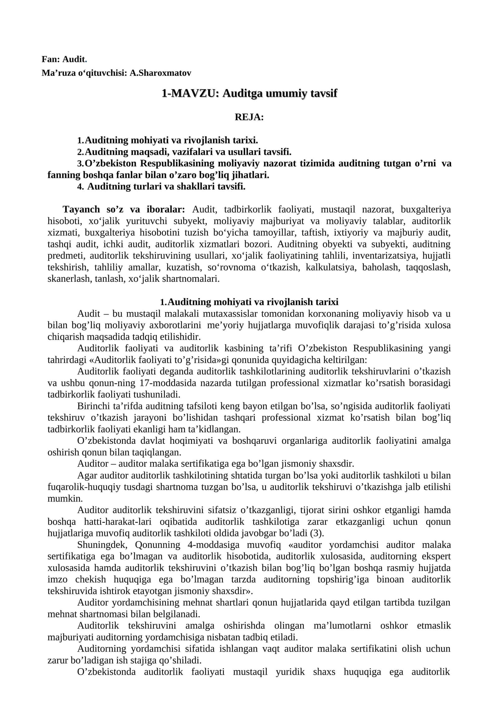 Auditga umumiy tavsif