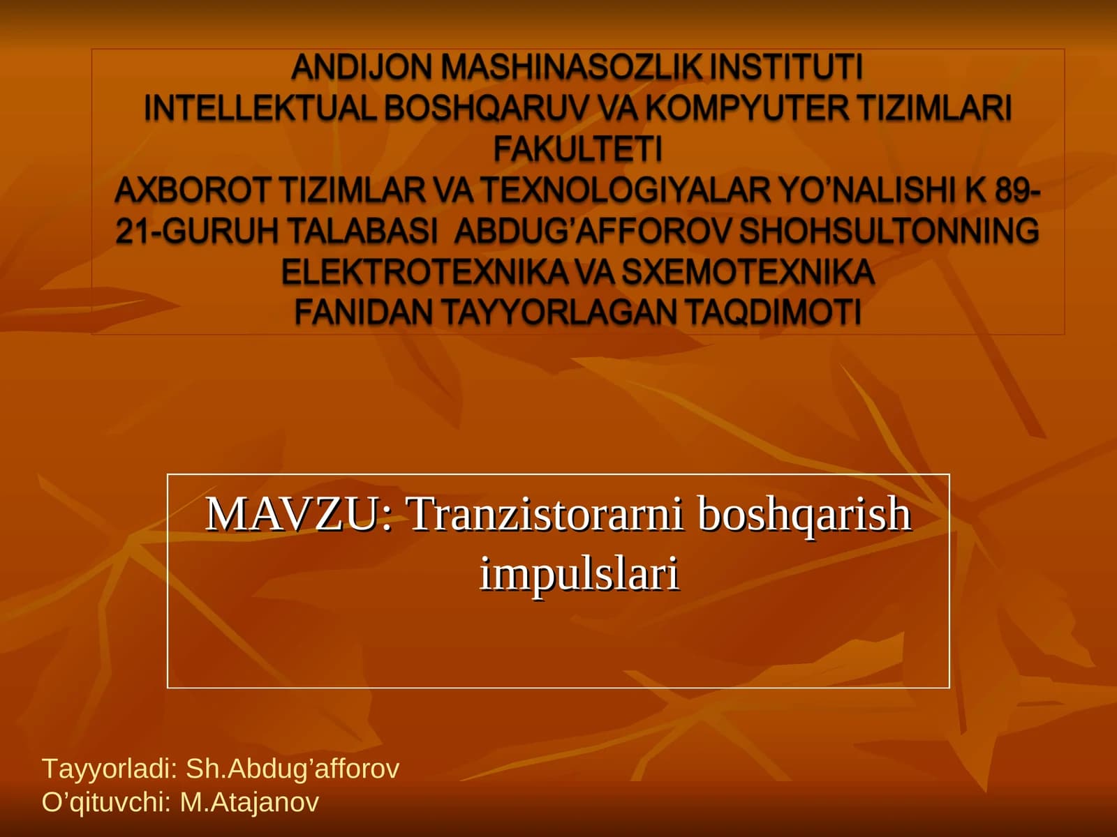 Tranzistorarni boshqarish impulslari
