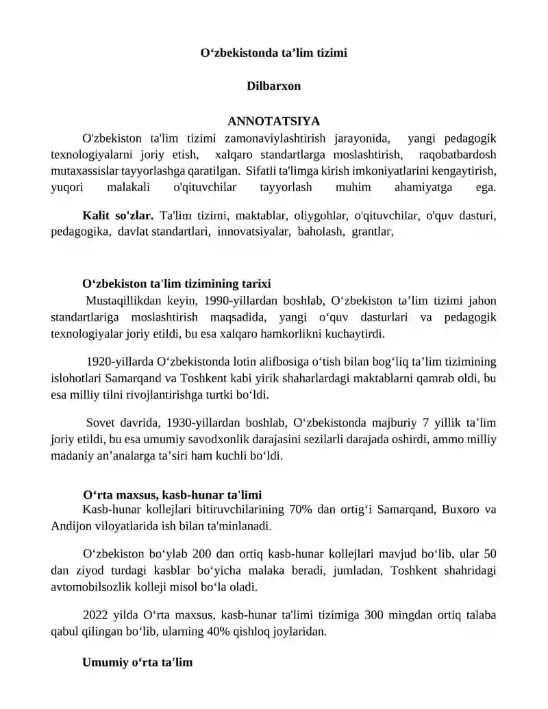 Oʻzbekistonda taʼlim tizimi