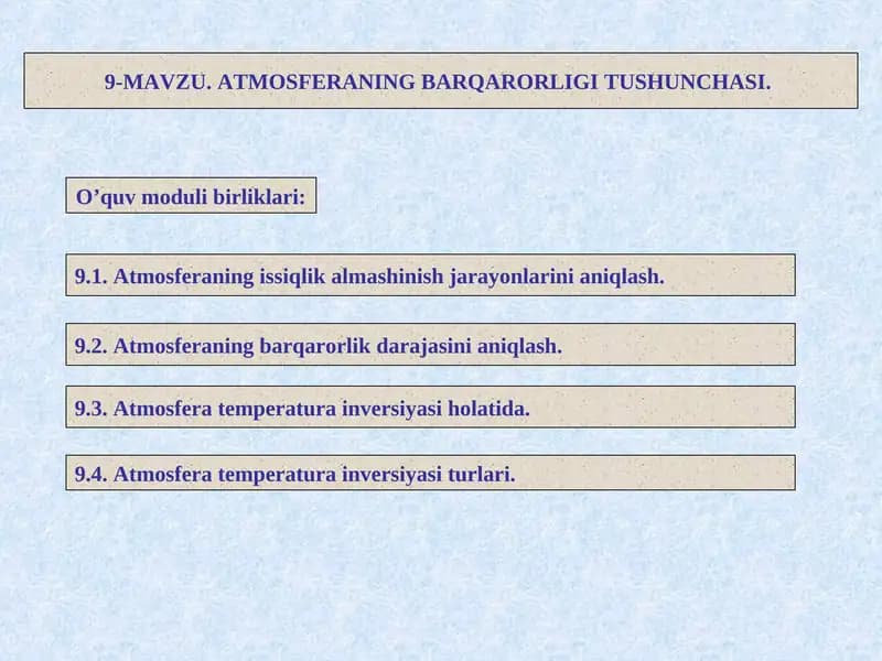 ATMOSFERANING BARQARORLIGI TUSHUNCHASI