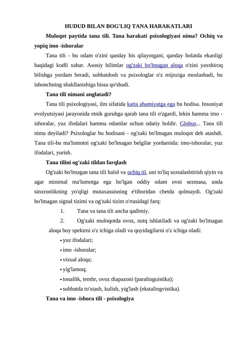 Tana Harakatlarining Muloqot Psixologiyasi