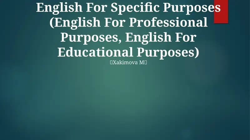 English For Specific Purposes