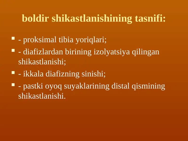boldirshikastlanishining tasnifi
