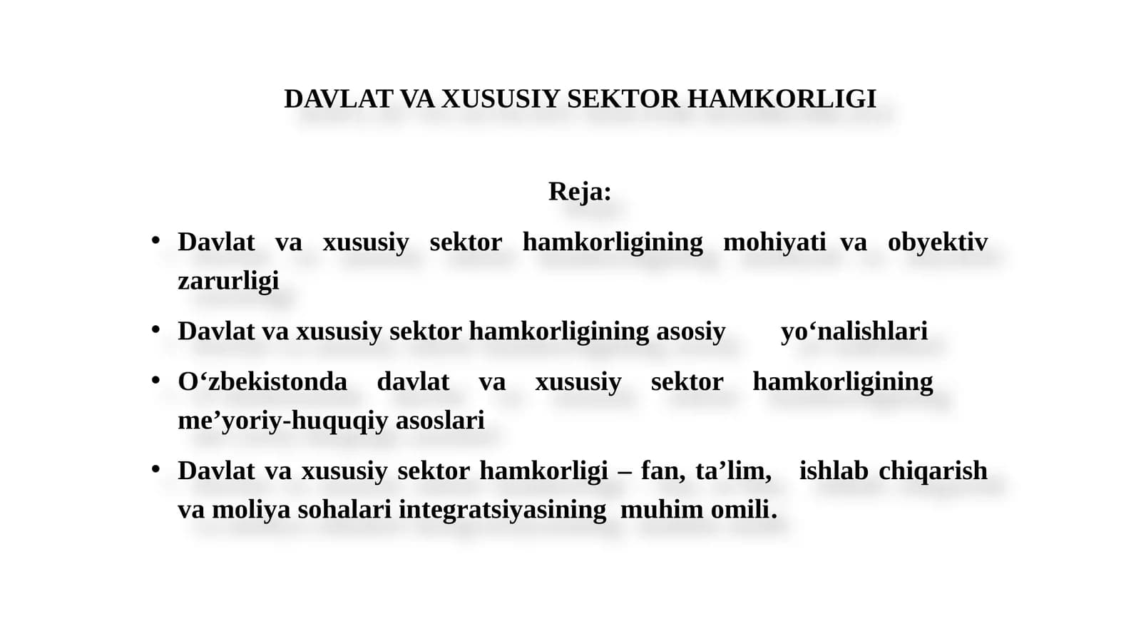 DAVLAT VA XUSUSIY SEKTOR HAMKORLIGI