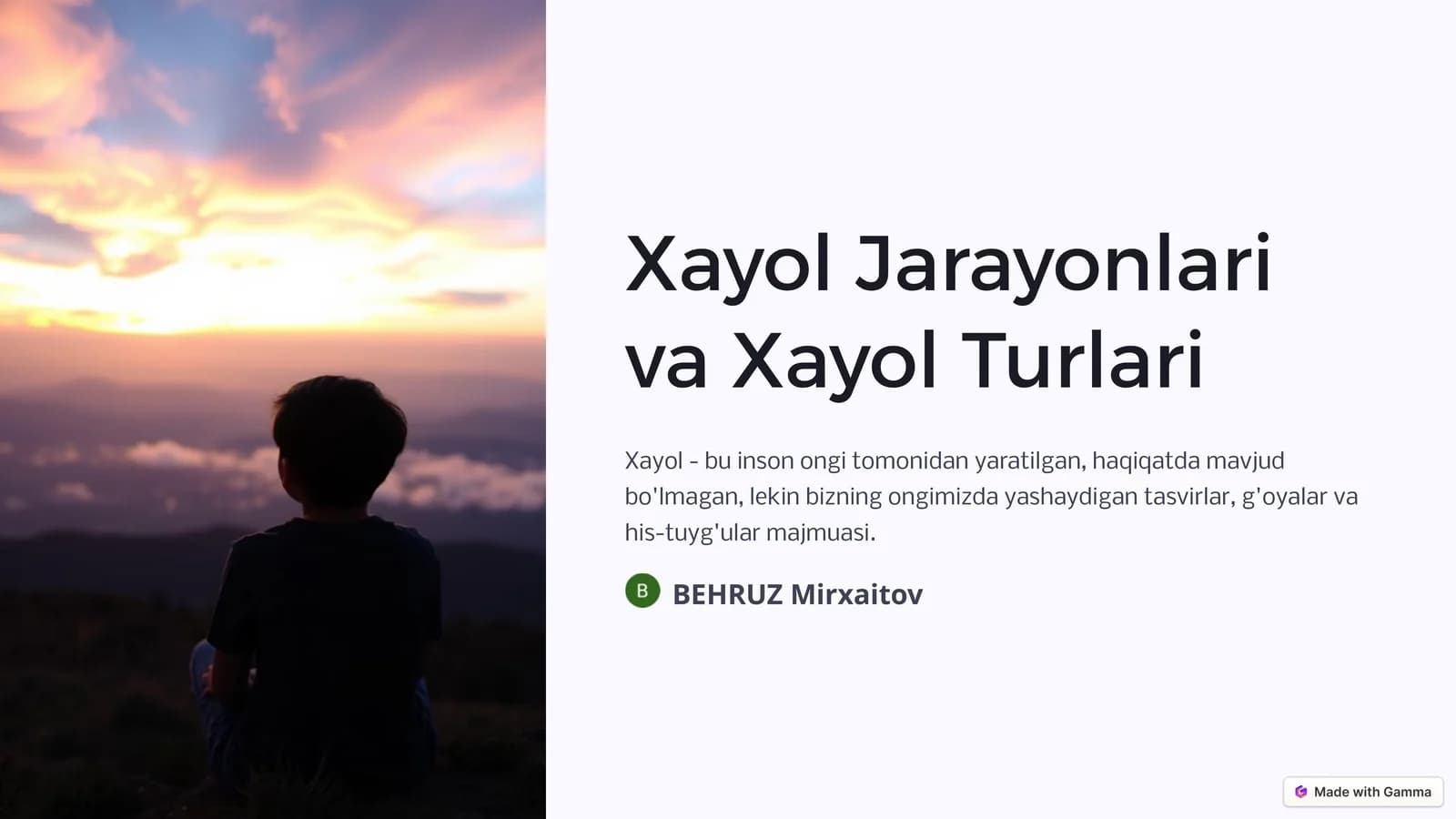 Xayol Jarayonlari va Xayol Turlari