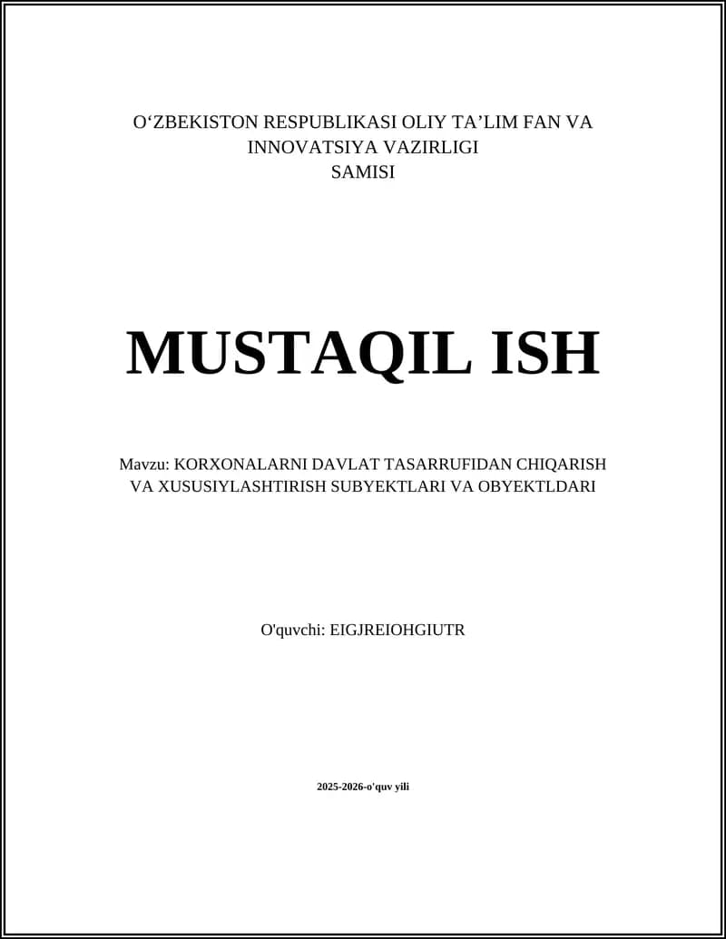 Davlat mulkini xususiylashtirishning yuridik-asoslari