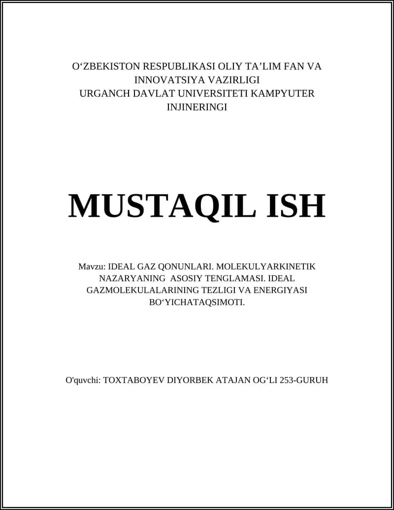 IDEAL GAZ QONUNLARI