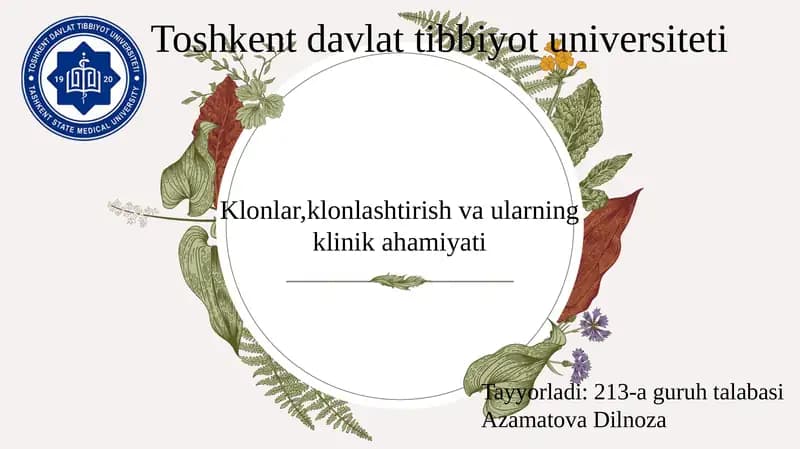 Klonlar, klonlashtirish va ularning klinikahamiyati
