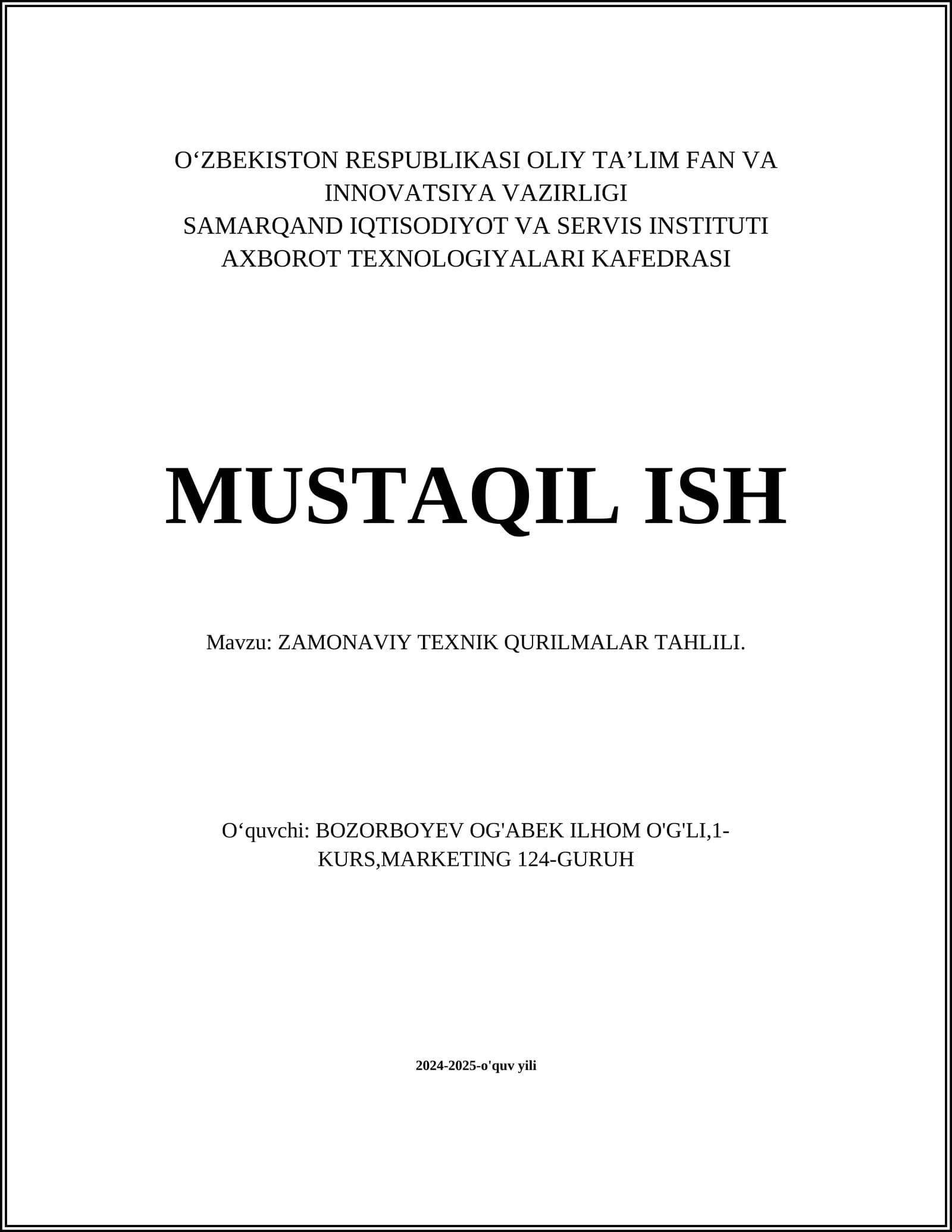 ZAMONAVIY TEXNIK QURILMALAR TAHLILI