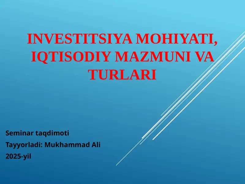 Investitsiya mohiyati