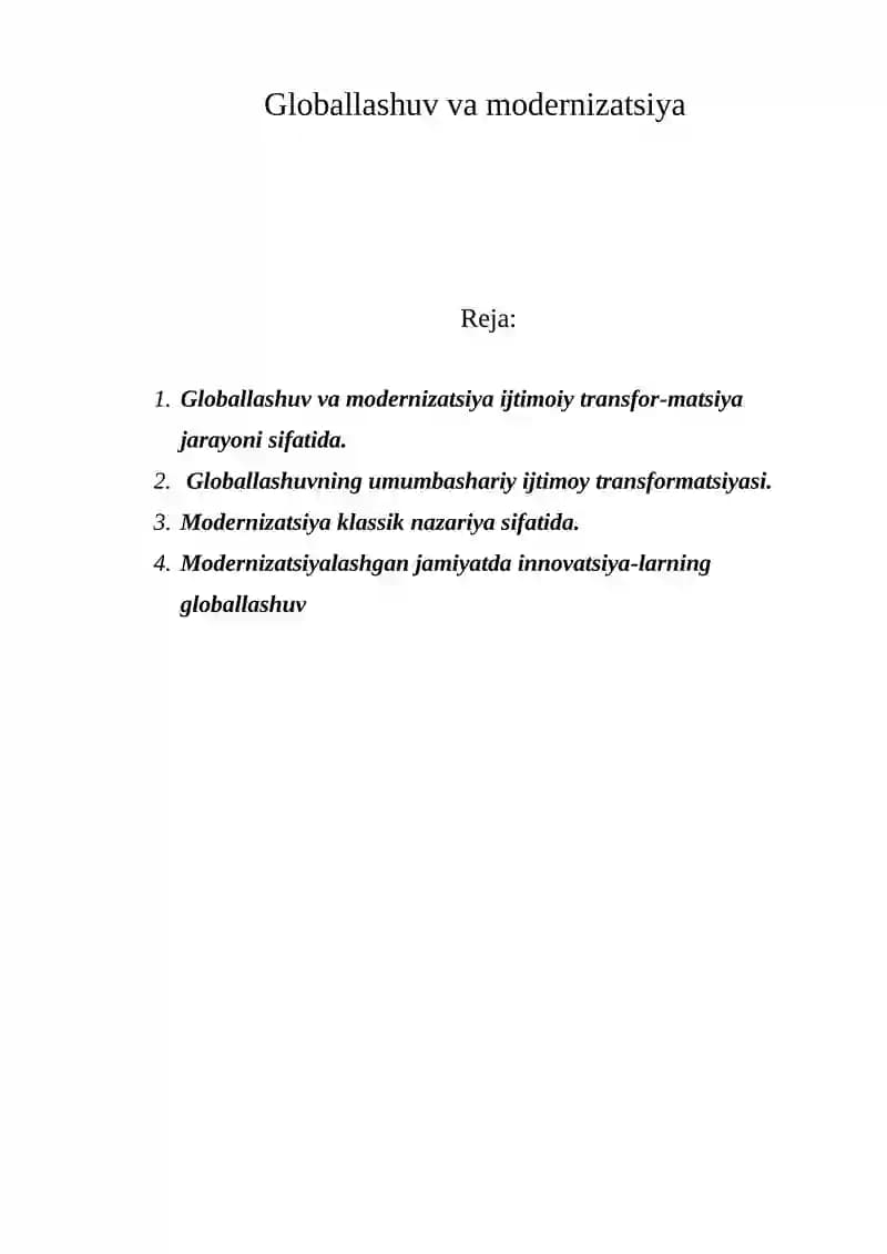 Globallashuv va modernizatsiya