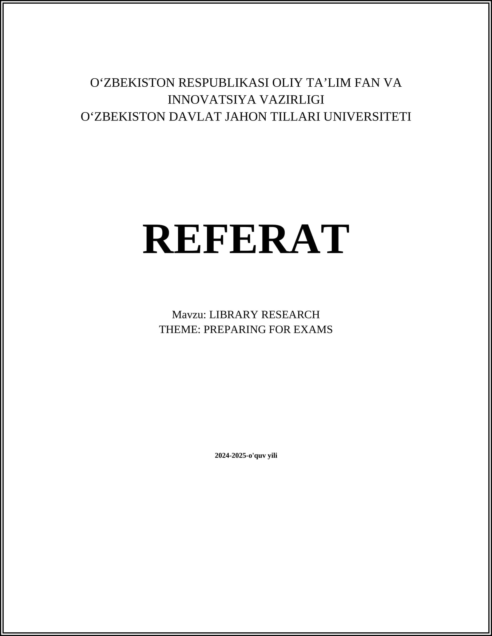 LIBRARY RESEARCH: PREPARING FOR EXAMS