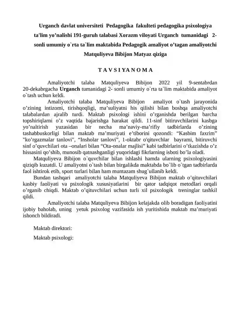 Matquliyeva Bibijon