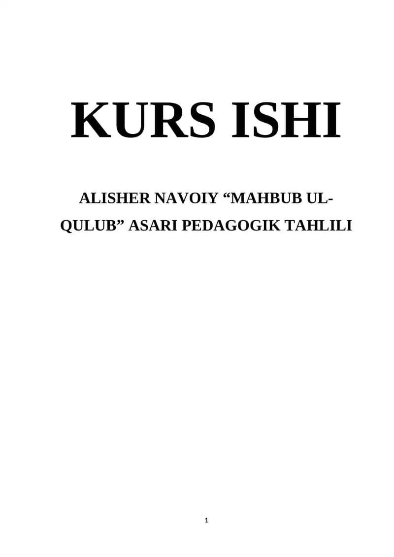 MAHBUB UL-QULUB” ASARI PEDAGOGIK TAHLILI