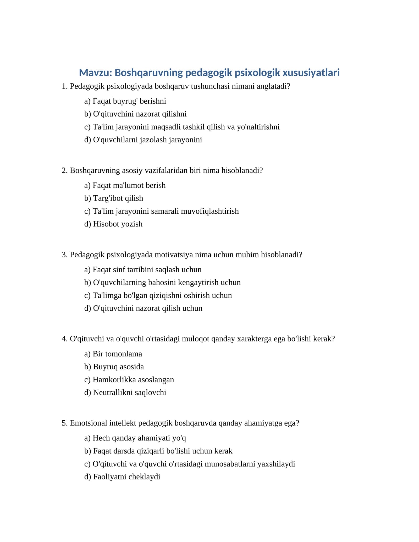 Boshqaruvning pedagogik psixologik xususiyatlari