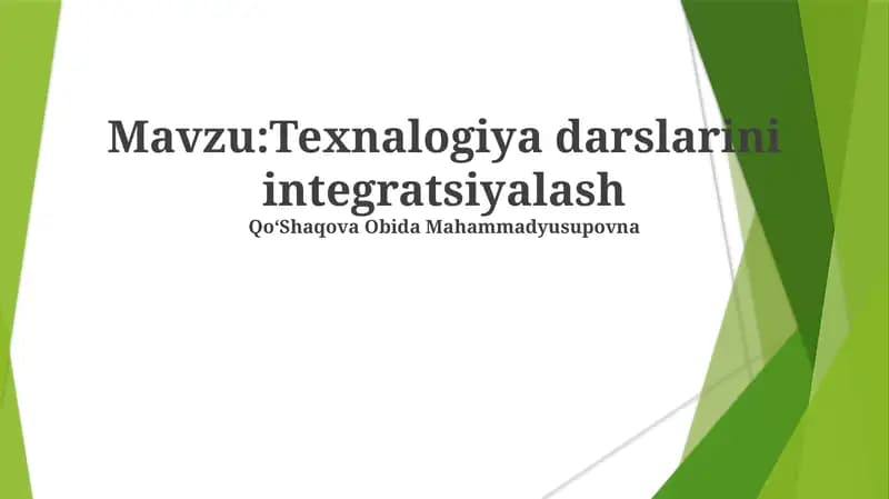 Texnalogiya darslarini integratsiyalash