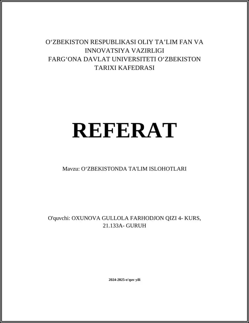 OʻZBEKISTONDA TA'LIM ISLOHOTLARI